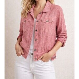 Jones & Co 100% Linen Jacket Women's Size XL Red Trucker Style Casual Chic NWT
